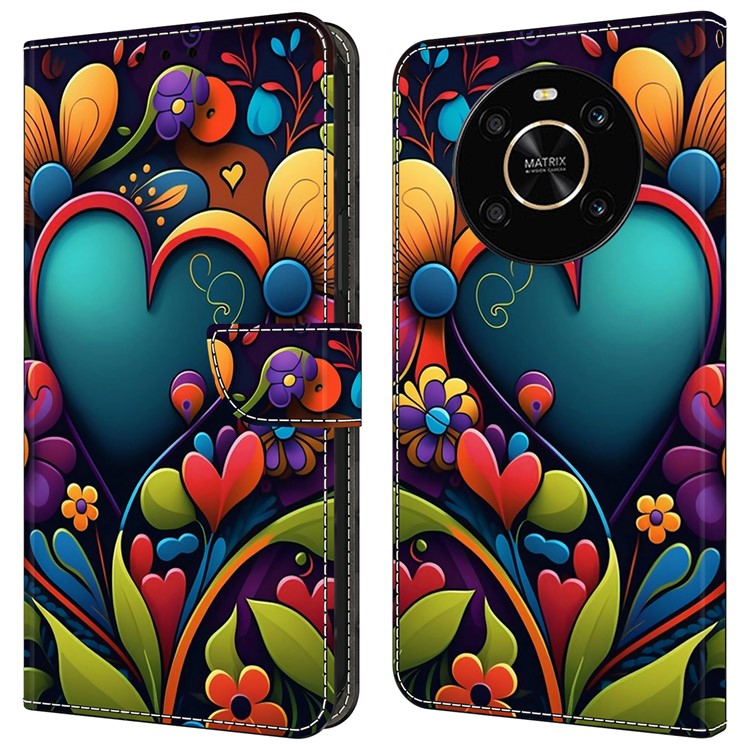 For Honor X9 5G Scratch-Resistant Mobile Phone Case Shockproof Pattern Wallet Stand Cover - Paint Flower