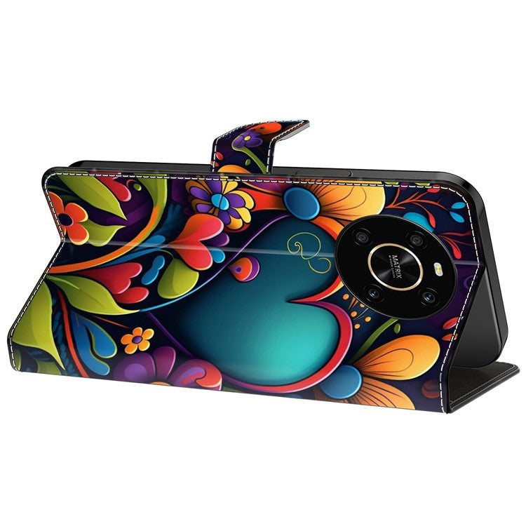 For Honor X9 5G Scratch-Resistant Mobile Phone Case Shockproof Pattern Wallet Stand Cover - Paint Flower