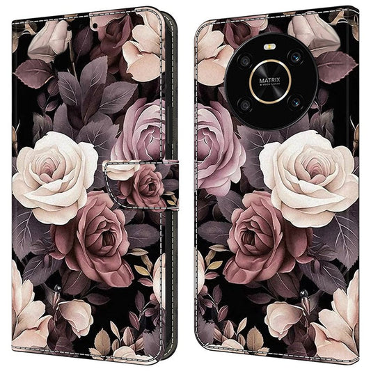 For Honor X9 5G Scratch-Resistant Mobile Phone Case Shockproof Pattern Wallet Stand Cover - Rose