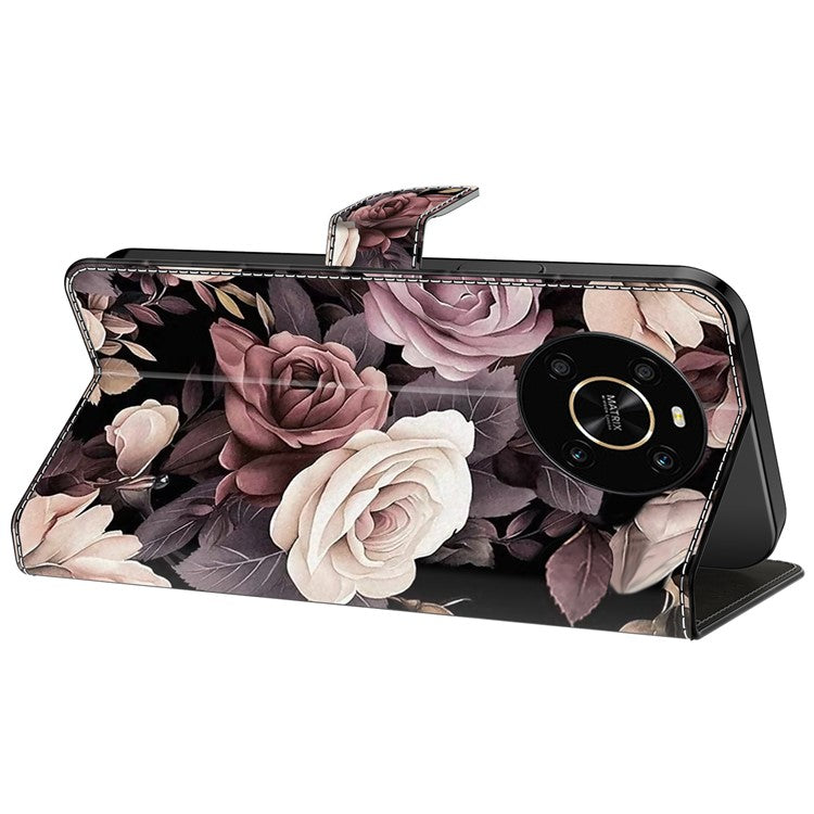 For Honor X9 5G Scratch-Resistant Mobile Phone Case Shockproof Pattern Wallet Stand Cover - Rose