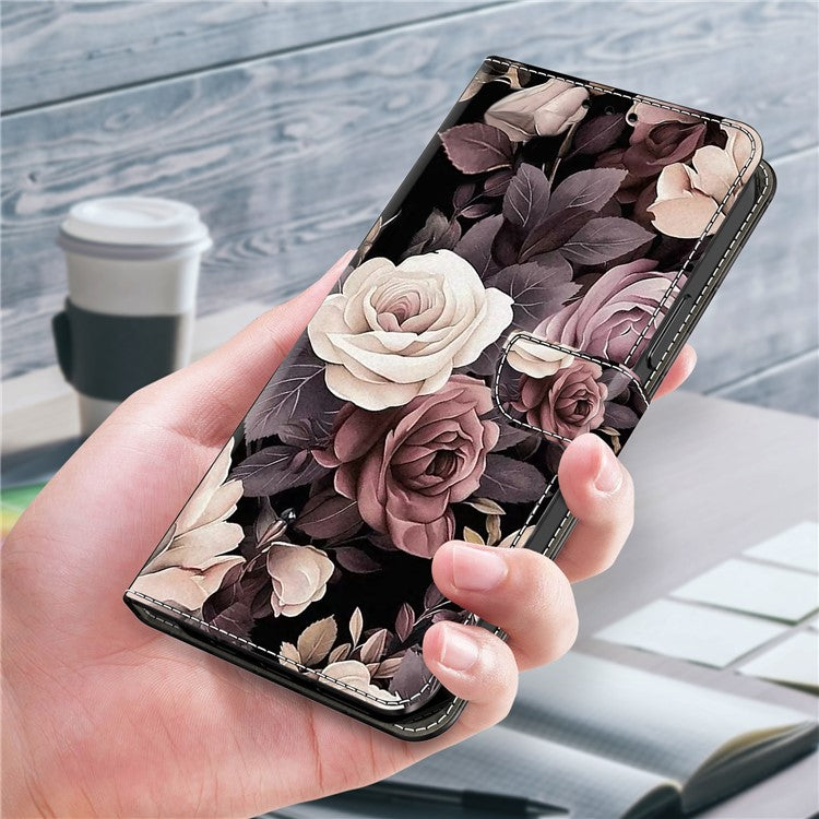 For Honor X9 5G Scratch-Resistant Mobile Phone Case Shockproof Pattern Wallet Stand Cover - Rose