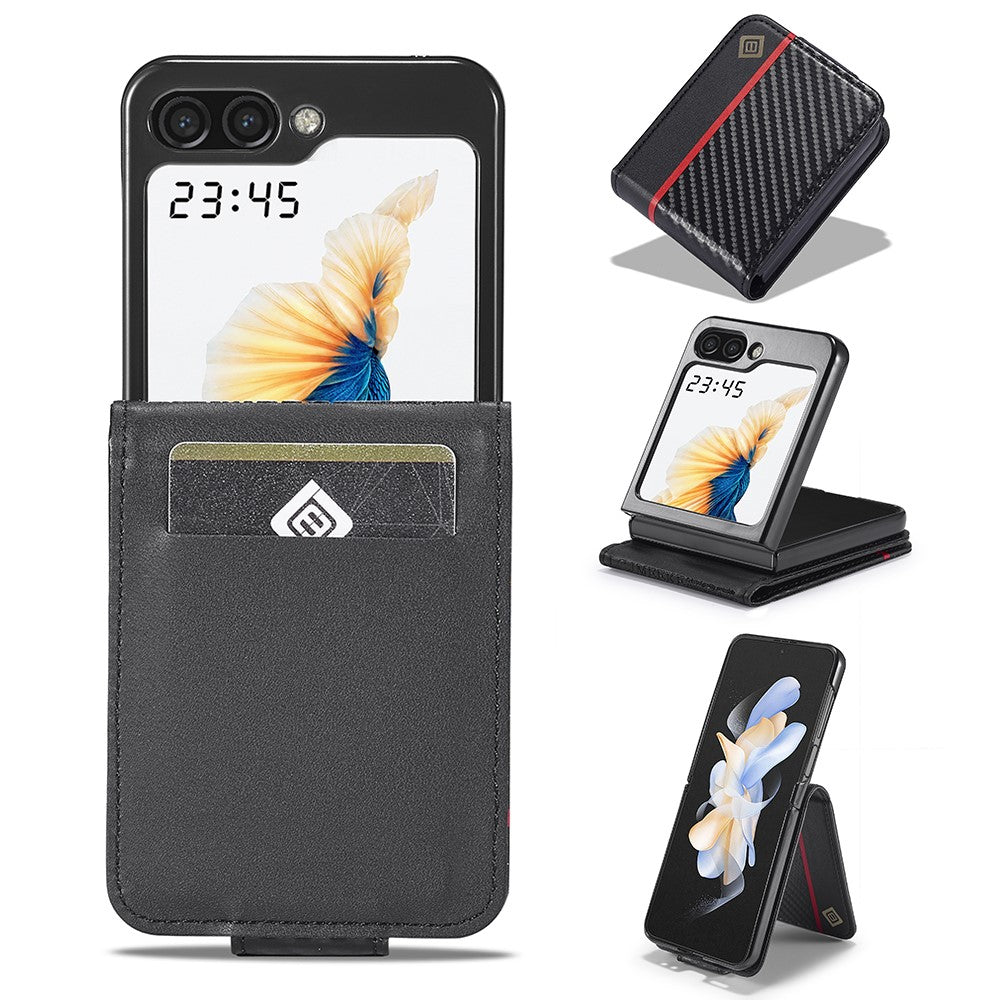 LC.IMEEKE For Samsung Galaxy Z Flip7 FE 5G / Z Flip6 5G Case Carbon Fiber Texture Card Holder Back Phone Cover - Vertical Stripe