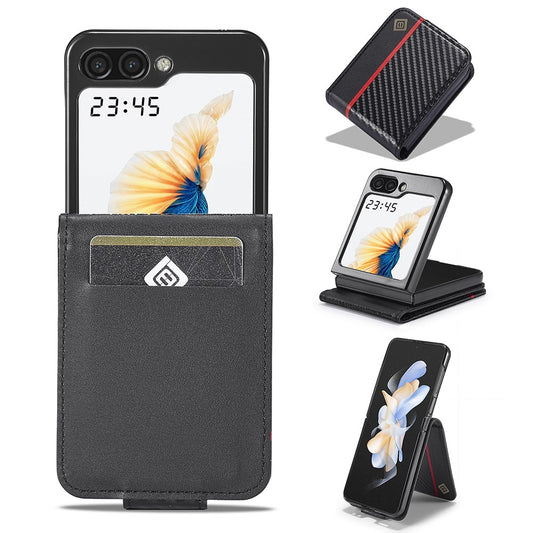 LC.IMEEKE For Samsung Galaxy Z Flip7 FE 5G / Z Flip6 5G Case Carbon Fiber Texture Card Holder Back Phone Cover - Vertical Stripe