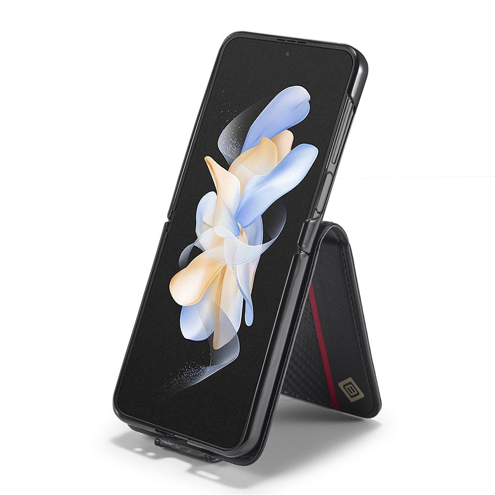 LC.IMEEKE For Samsung Galaxy Z Flip7 FE 5G / Z Flip6 5G Case Carbon Fiber Texture Card Holder Back Phone Cover - Vertical Stripe