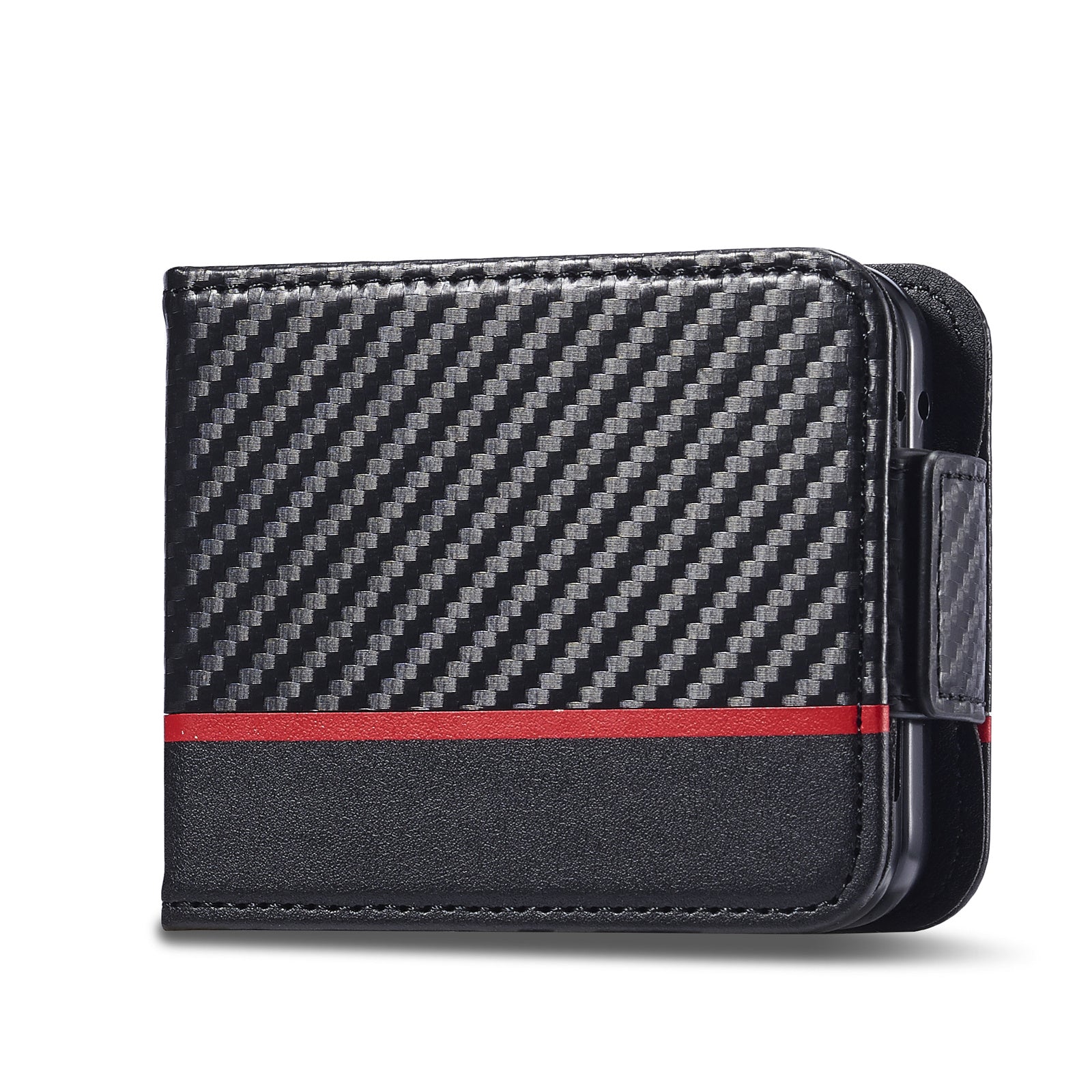 LC.IMEEKE For Samsung Galaxy Z Flip6 5G Case Carbon Fiber Texture Card Holder Back Phone Cover - Vertical Stripe