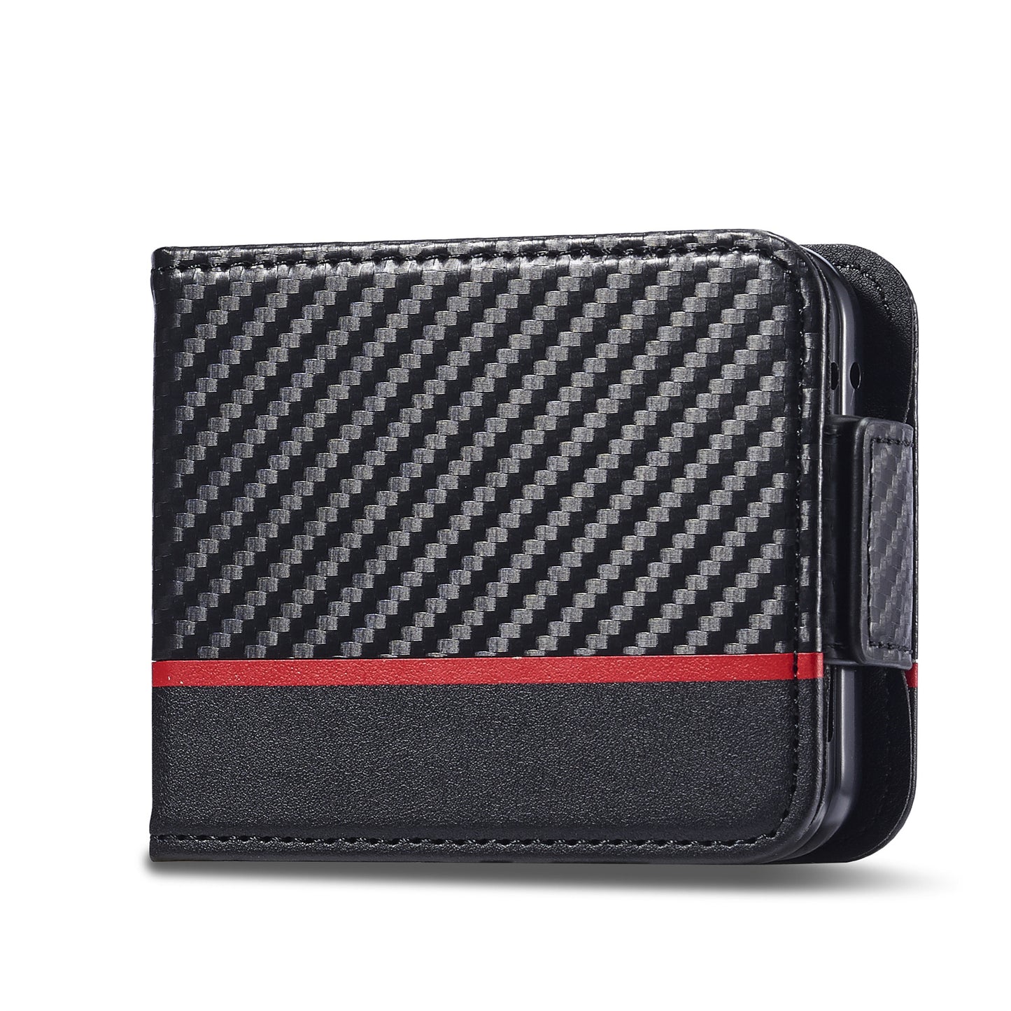 LC.IMEEKE For Samsung Galaxy Z Flip6 5G Case Carbon Fiber Texture Card Holder Back Phone Cover - Vertical Stripe