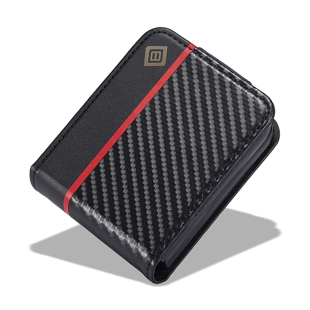 LC.IMEEKE For Samsung Galaxy Z Flip6 5G Case Carbon Fiber Texture Card Holder Back Phone Cover - Vertical Stripe