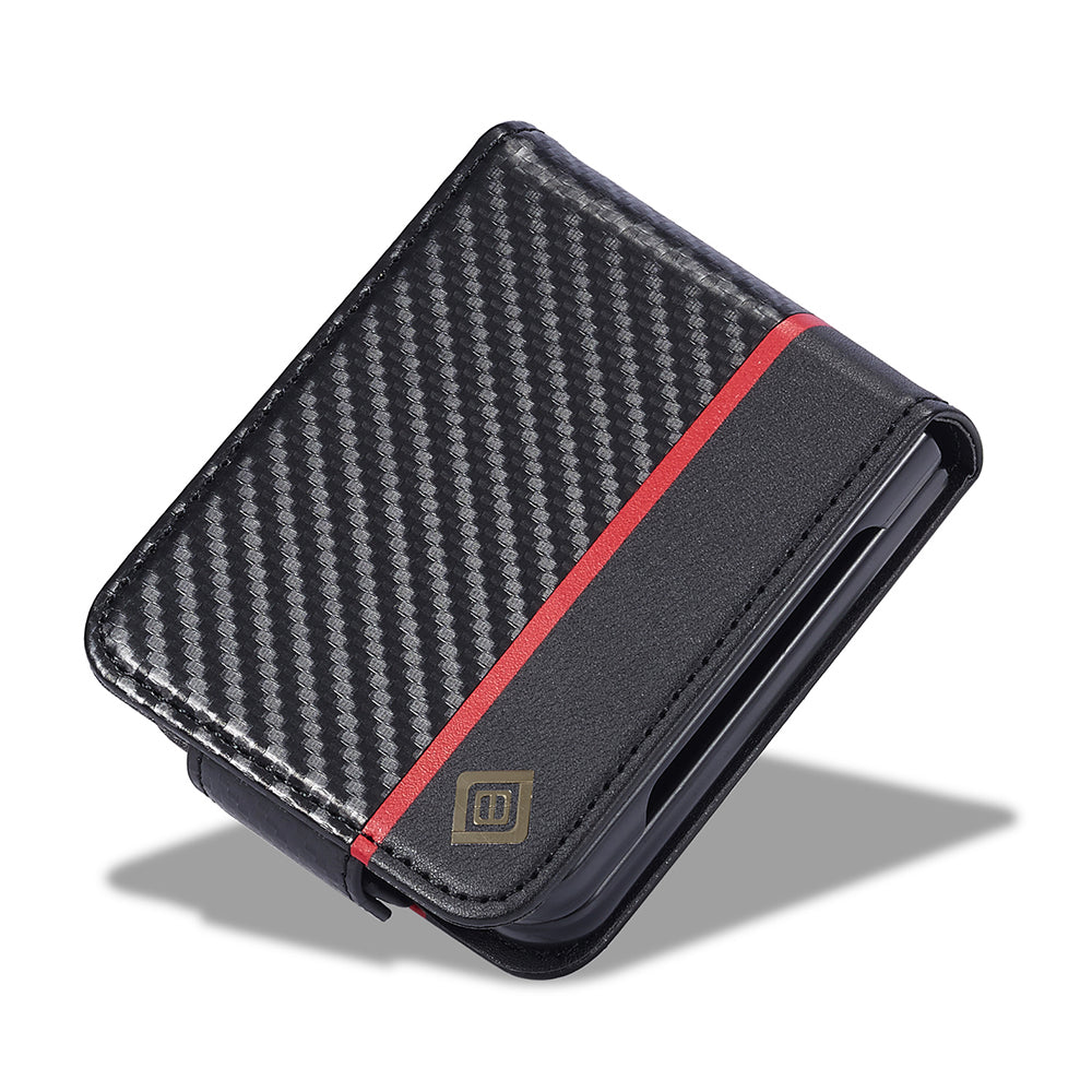 LC.IMEEKE For Samsung Galaxy Z Flip6 5G Case Carbon Fiber Texture Card Holder Back Phone Cover - Vertical Stripe