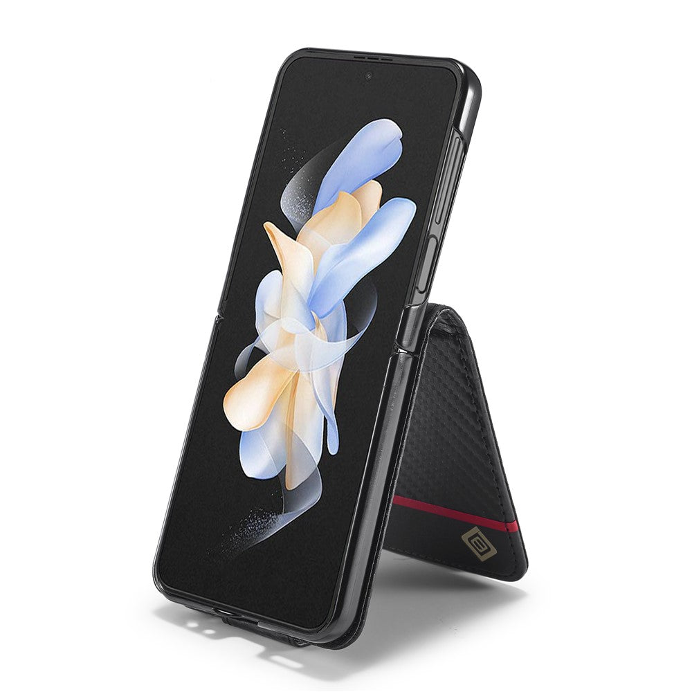 LC.IMEEKE For Samsung Galaxy Z Flip7 FE 5G / Z Flip6 5G Case Carbon Fiber Texture Card Holder Back Phone Cover - Horizontal Stripe