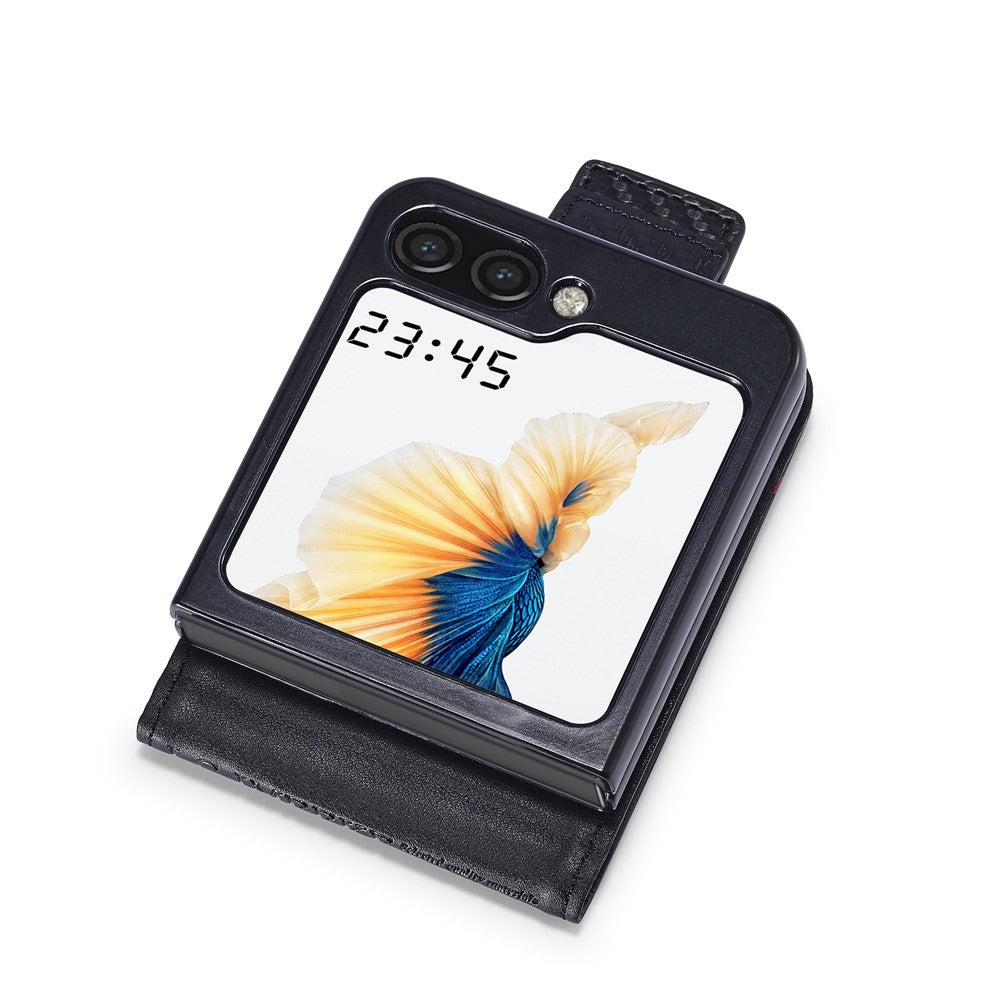 LC.IMEEKE For Samsung Galaxy Z Flip7 FE 5G / Z Flip6 5G Case Carbon Fiber Texture Card Holder Back Phone Cover - Horizontal Stripe