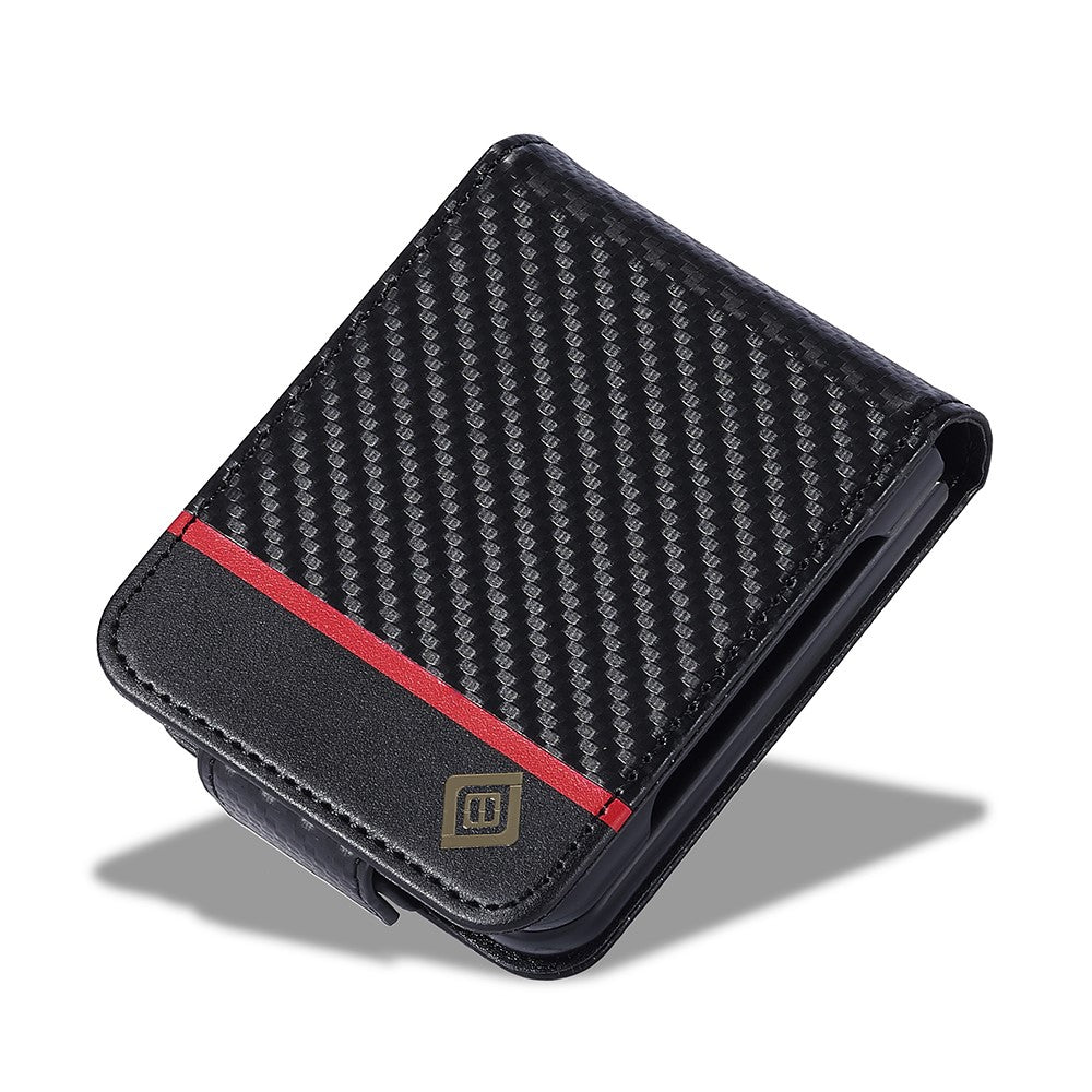 LC.IMEEKE For Samsung Galaxy Z Flip7 FE 5G / Z Flip6 5G Case Carbon Fiber Texture Card Holder Back Phone Cover - Horizontal Stripe