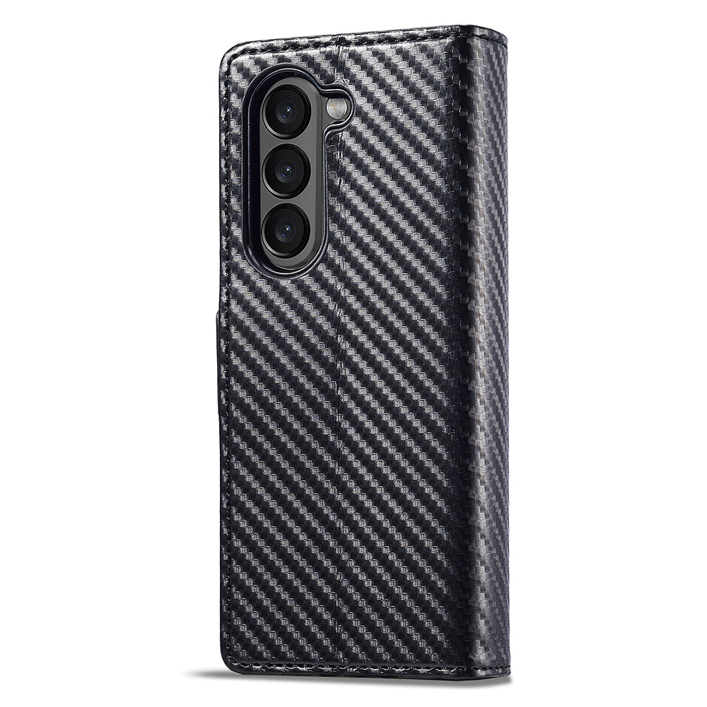 LC.IMEEKE For Samsung Galaxy Z Fold6 5G Case Carbon Fiber Texture Magnetic Closure Phone Cover - Vertical Stripe