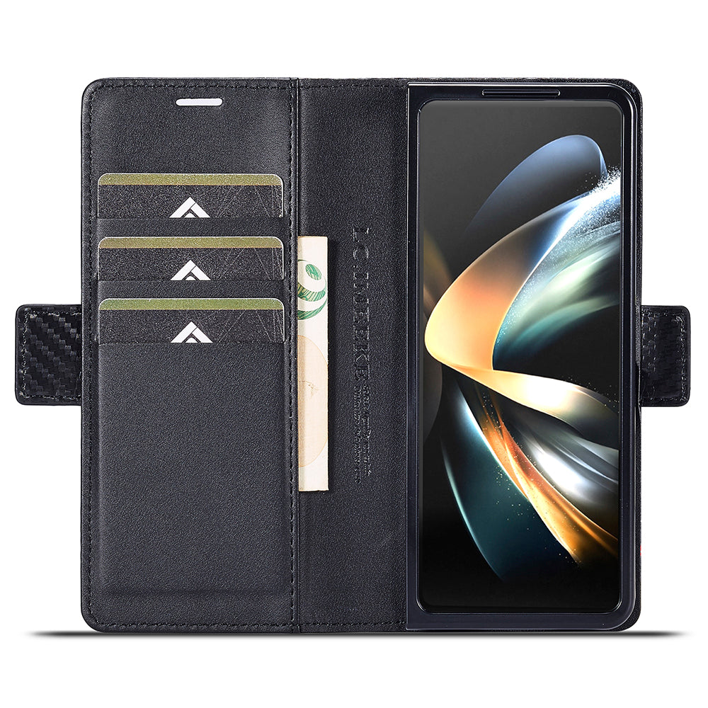 LC.IMEEKE For Samsung Galaxy Z Fold6 5G Case Carbon Fiber Texture Magnetic Closure Phone Cover - Horizontal Stripe