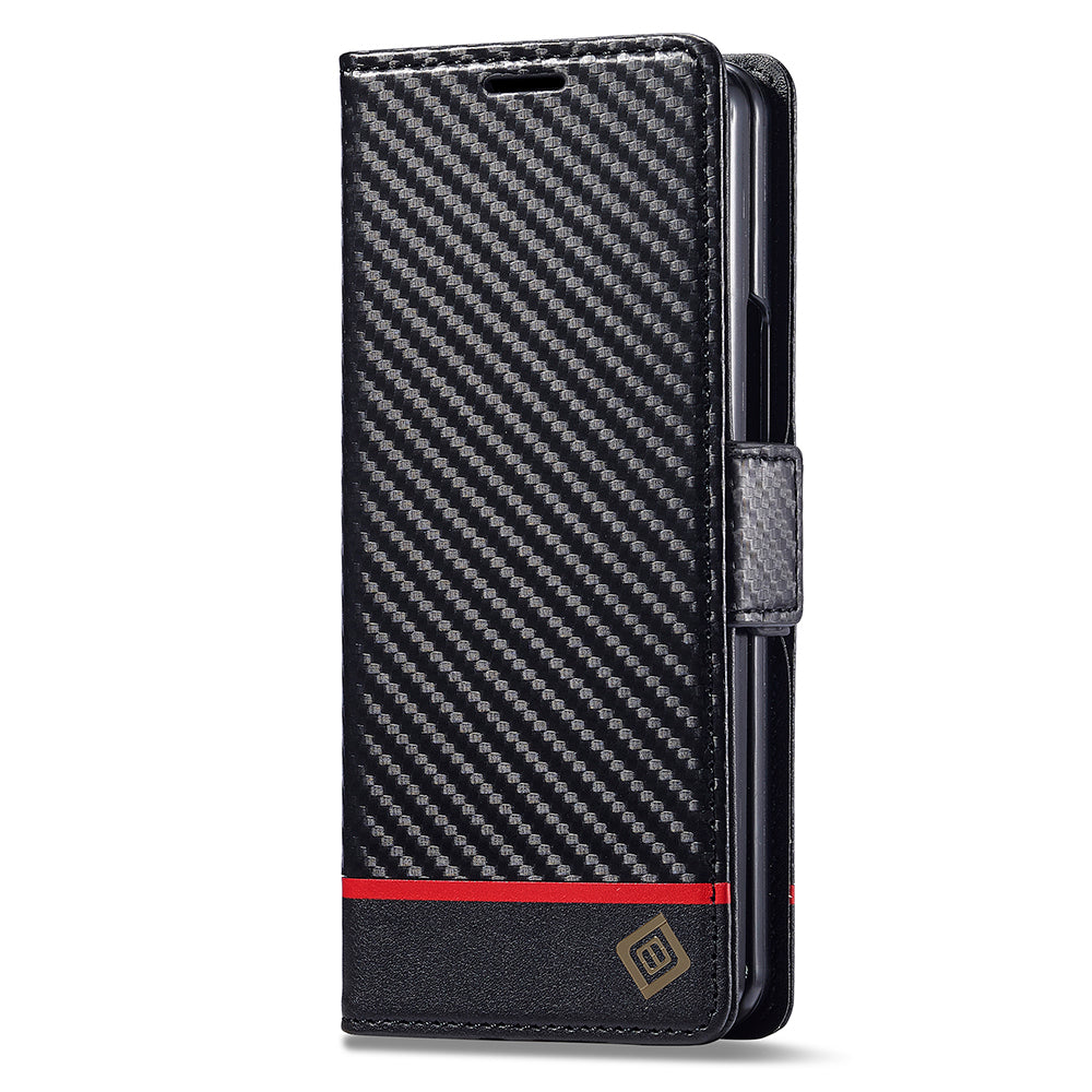 LC.IMEEKE For Samsung Galaxy Z Fold6 5G Case Carbon Fiber Texture Magnetic Closure Phone Cover - Horizontal Stripe