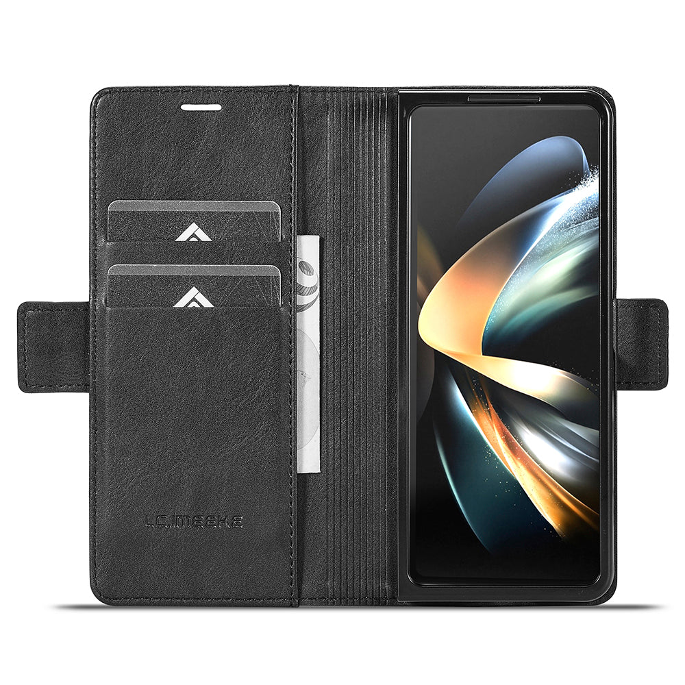 LC.IMEEKE For Samsung Galaxy Z Fold6 5G Phone Stand Case PU Leather RFID Blocking Wallet Cover - Black