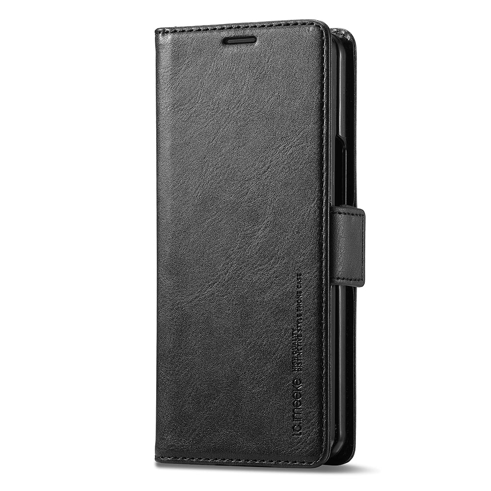 LC.IMEEKE For Samsung Galaxy Z Fold6 5G Phone Stand Case PU Leather RFID Blocking Wallet Cover - Black