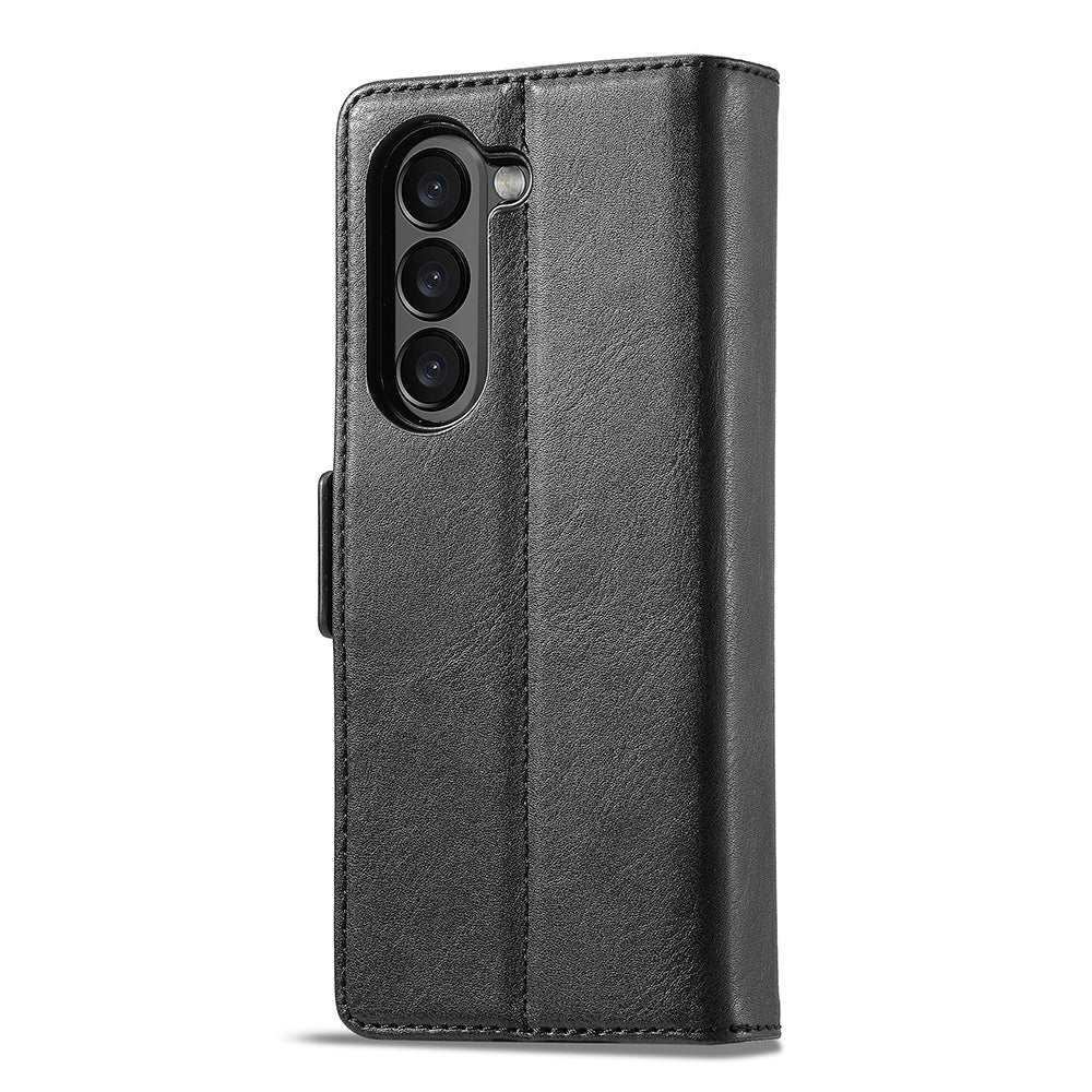 LC.IMEEKE For Samsung Galaxy Z Fold6 5G Phone Stand Case PU Leather RFID Blocking Wallet Cover - Black