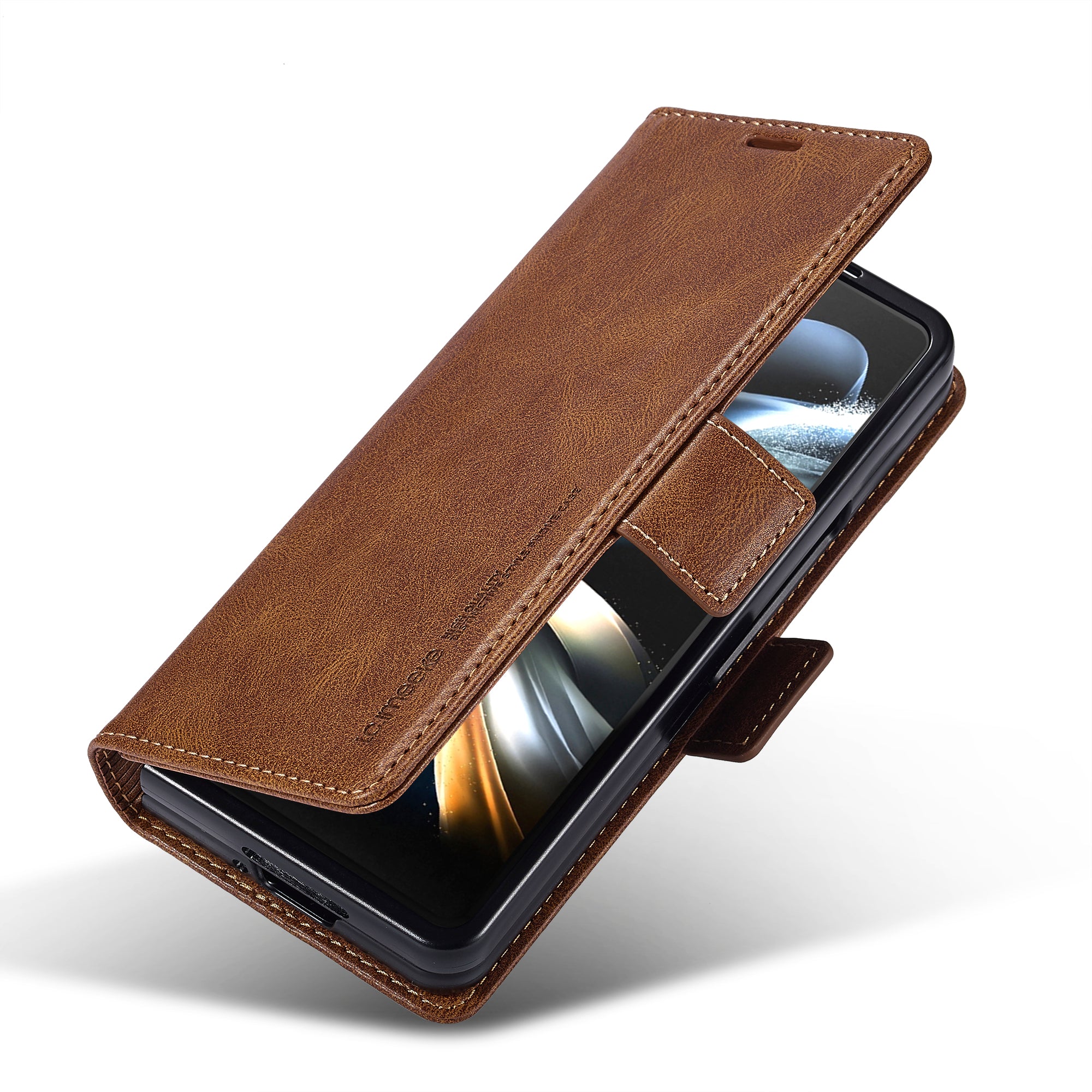 LC.IMEEKE For Samsung Galaxy Z Fold6 5G Phone Stand Case PU Leather RFID Blocking Wallet Cover - Brown