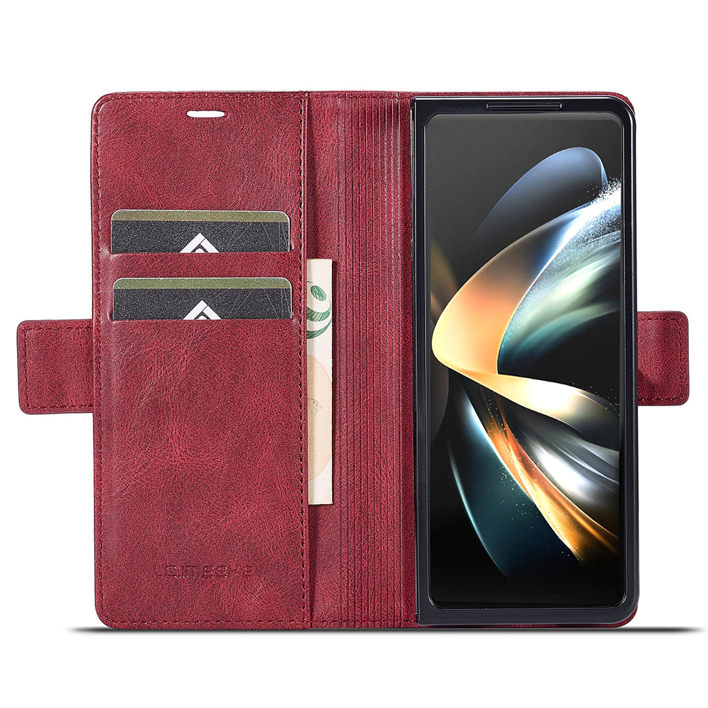 LC.IMEEKE For Samsung Galaxy Z Fold6 5G Phone Stand Case PU Leather RFID Blocking Wallet Cover - Red