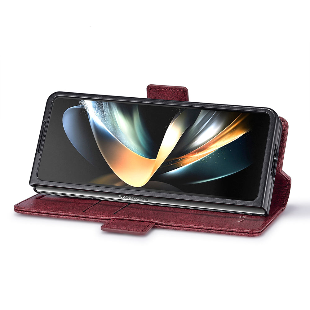 LC.IMEEKE For Samsung Galaxy Z Fold6 5G Phone Stand Case PU Leather RFID Blocking Wallet Cover - Red