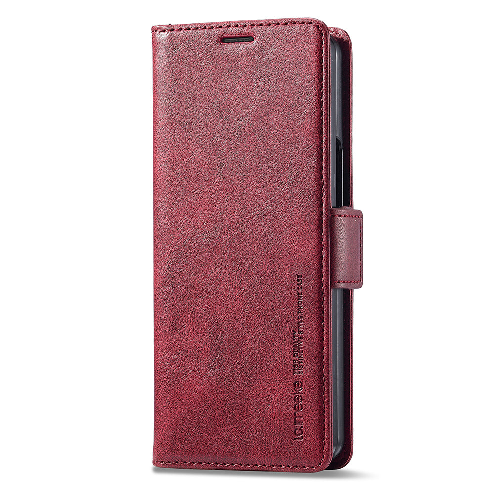 LC.IMEEKE For Samsung Galaxy Z Fold6 5G Phone Stand Case PU Leather RFID Blocking Wallet Cover - Red