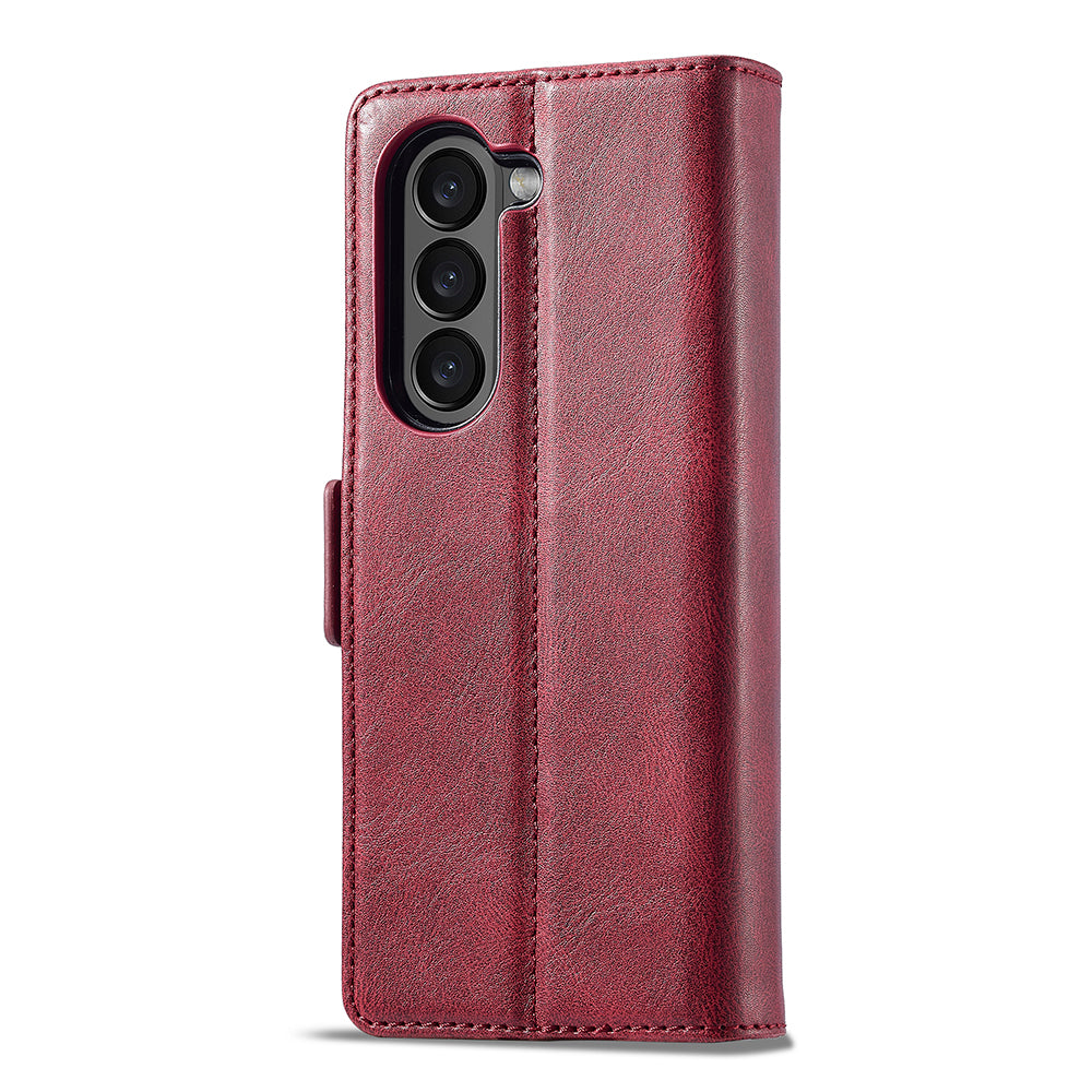 LC.IMEEKE For Samsung Galaxy Z Fold6 5G Phone Stand Case PU Leather RFID Blocking Wallet Cover - Red