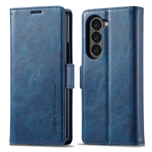 LC.IMEEKE For Samsung Galaxy Z Fold6 5G Phone Stand Case PU Leather RFID Blocking Wallet Cover - Blue