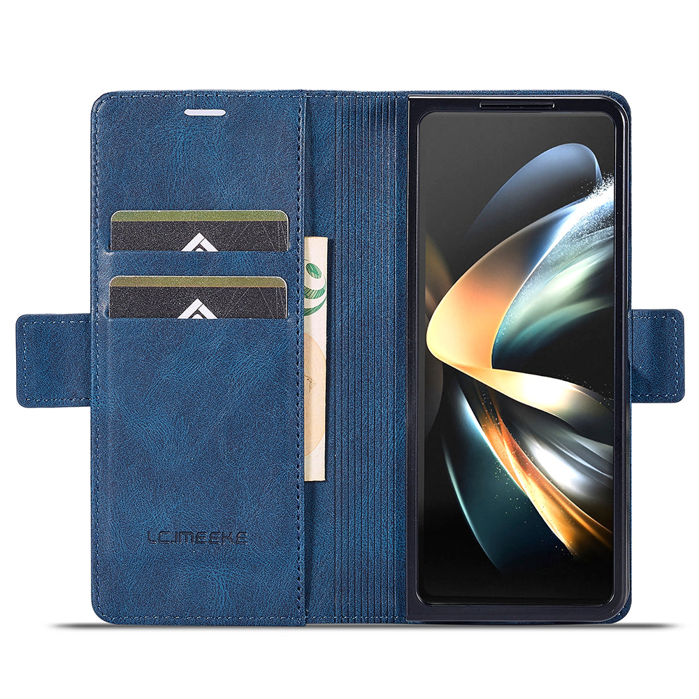 LC.IMEEKE For Samsung Galaxy Z Fold6 5G Phone Stand Case PU Leather RFID Blocking Wallet Cover - Blue