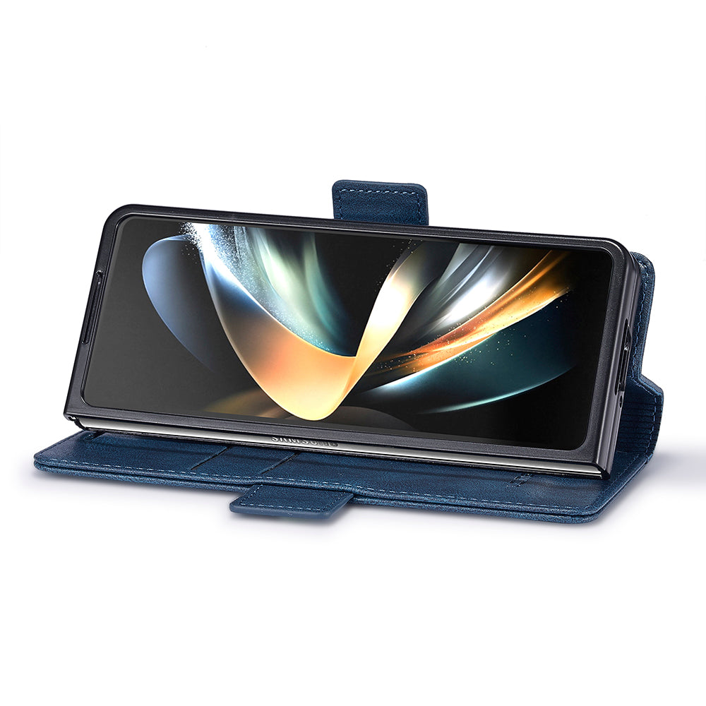 LC.IMEEKE For Samsung Galaxy Z Fold6 5G Phone Stand Case PU Leather RFID Blocking Wallet Cover - Blue
