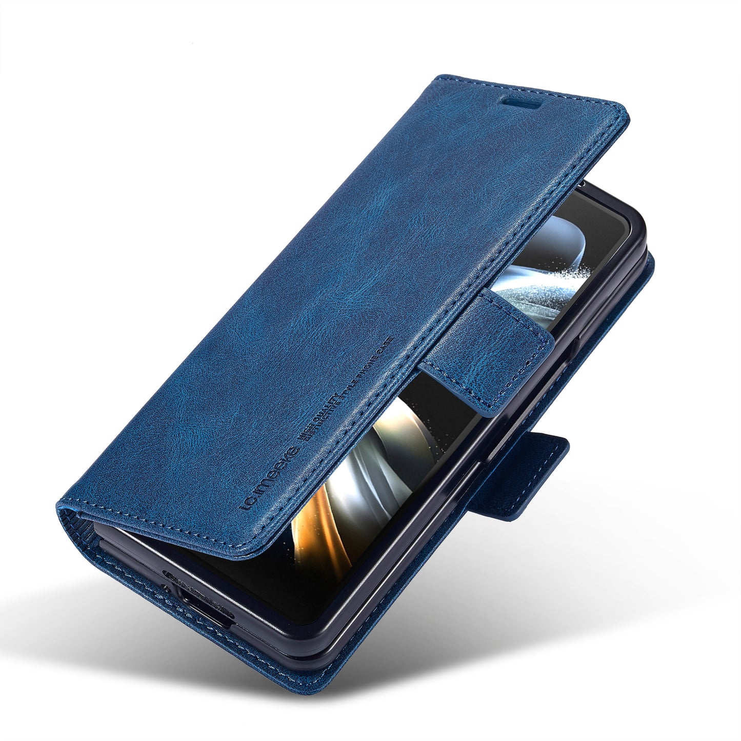 LC.IMEEKE For Samsung Galaxy Z Fold6 5G Phone Stand Case PU Leather RFID Blocking Wallet Cover - Blue