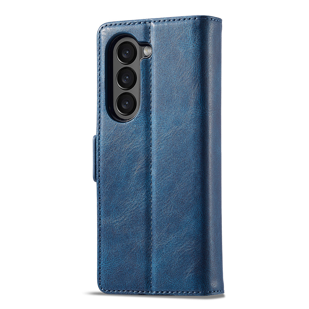 LC.IMEEKE For Samsung Galaxy Z Fold6 5G Phone Stand Case PU Leather RFID Blocking Wallet Cover - Blue