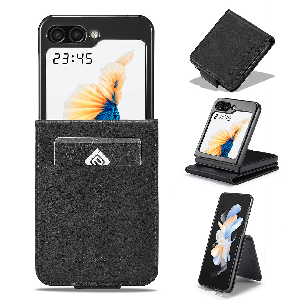 LC.IMEEKE For Samsung Galaxy Z Flip6 5G Phone Case RFID Blocking Card Slot PU Leather Cover - Black