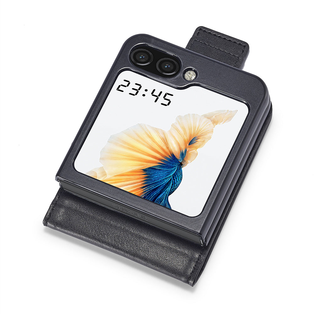 LC.IMEEKE For Samsung Galaxy Z Flip6 5G Phone Case RFID Blocking Card Slot PU Leather Cover - Black