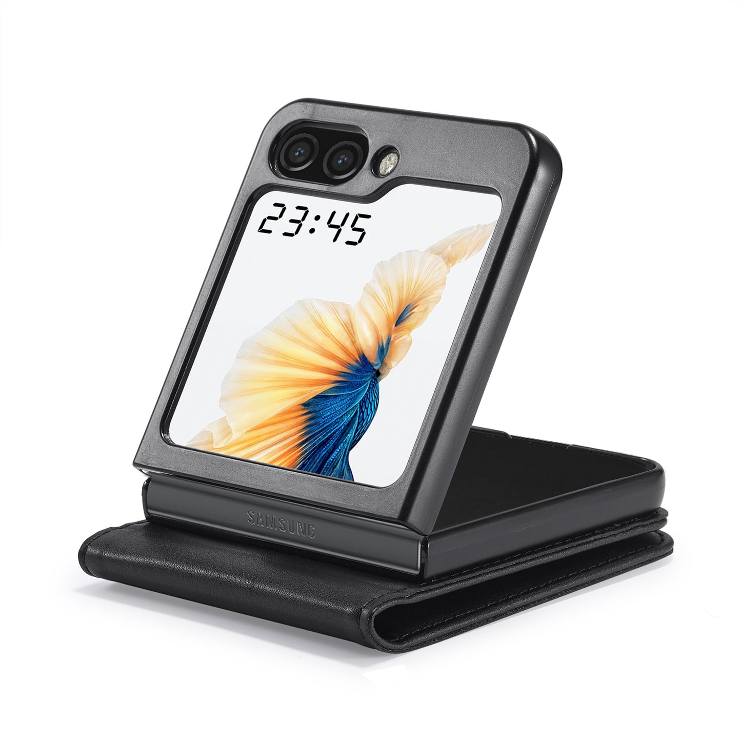 LC.IMEEKE For Samsung Galaxy Z Flip6 5G Phone Case RFID Blocking Card Slot PU Leather Cover - Black