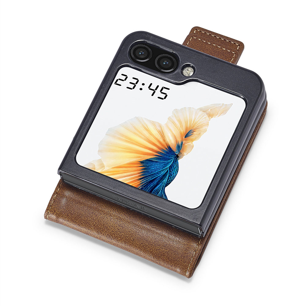 LC.IMEEKE For Samsung Galaxy Z Flip6 5G Phone Case RFID Blocking Card Slot PU Leather Cover - Brown