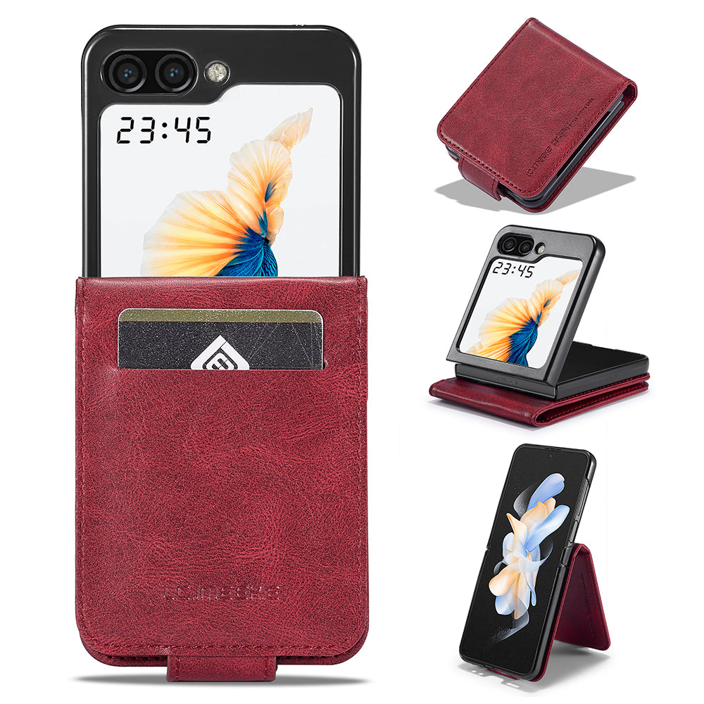 LC.IMEEKE For Samsung Galaxy Z Flip6 5G Phone Case RFID Blocking Card Slot PU Leather Cover - Red