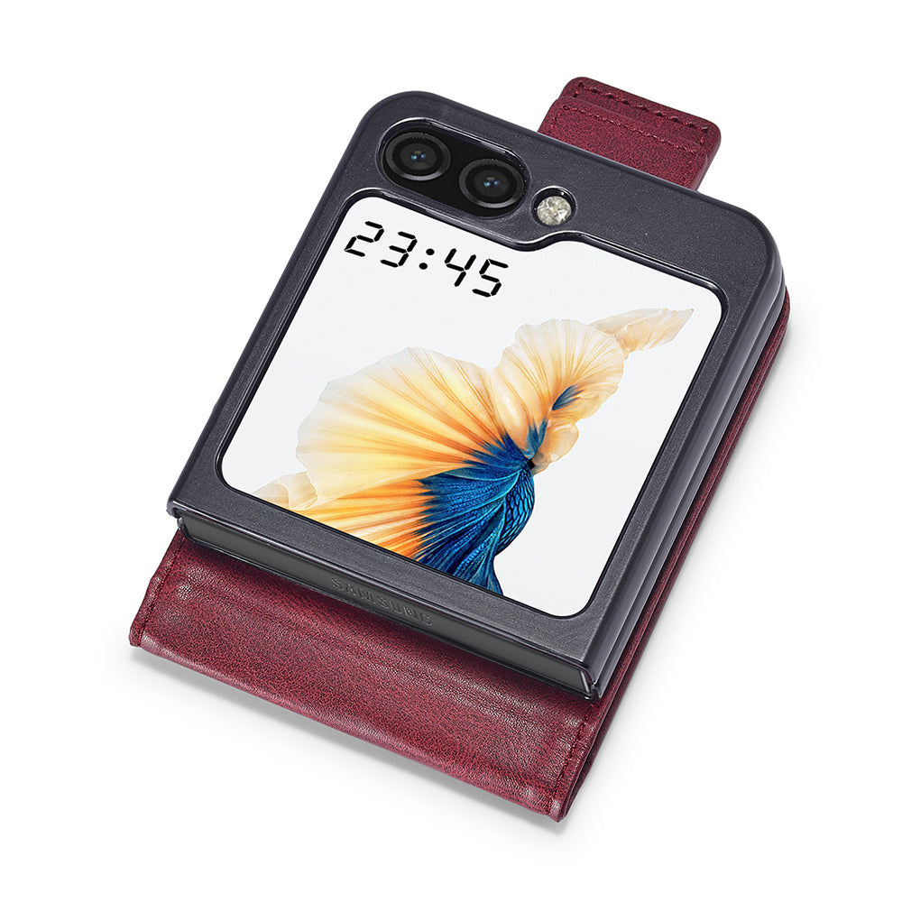 LC.IMEEKE For Samsung Galaxy Z Flip6 5G Phone Case RFID Blocking Card Slot PU Leather Cover - Red