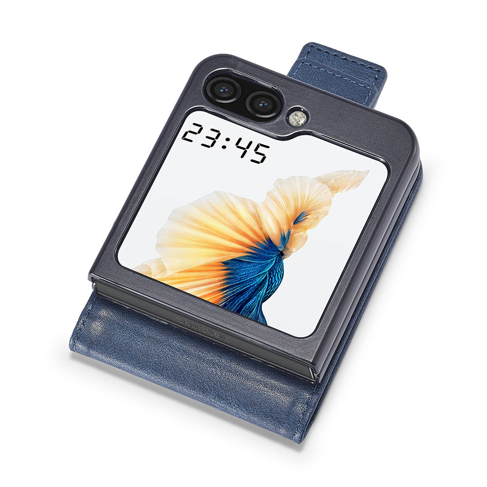 LC.IMEEKE For Samsung Galaxy Z Flip6 5G Phone Case RFID Blocking Card Slot PU Leather Cover - Blue