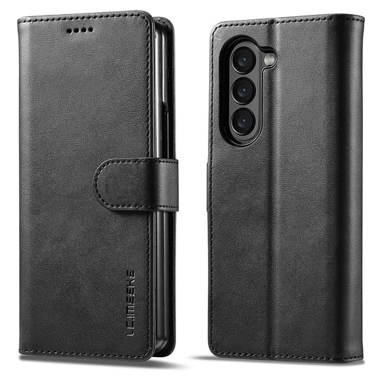 LC.IMEEKE For Samsung Galaxy Z Fold6 5G Case Calf Texture Magnetic Clasp Stand Phone Cover - Black