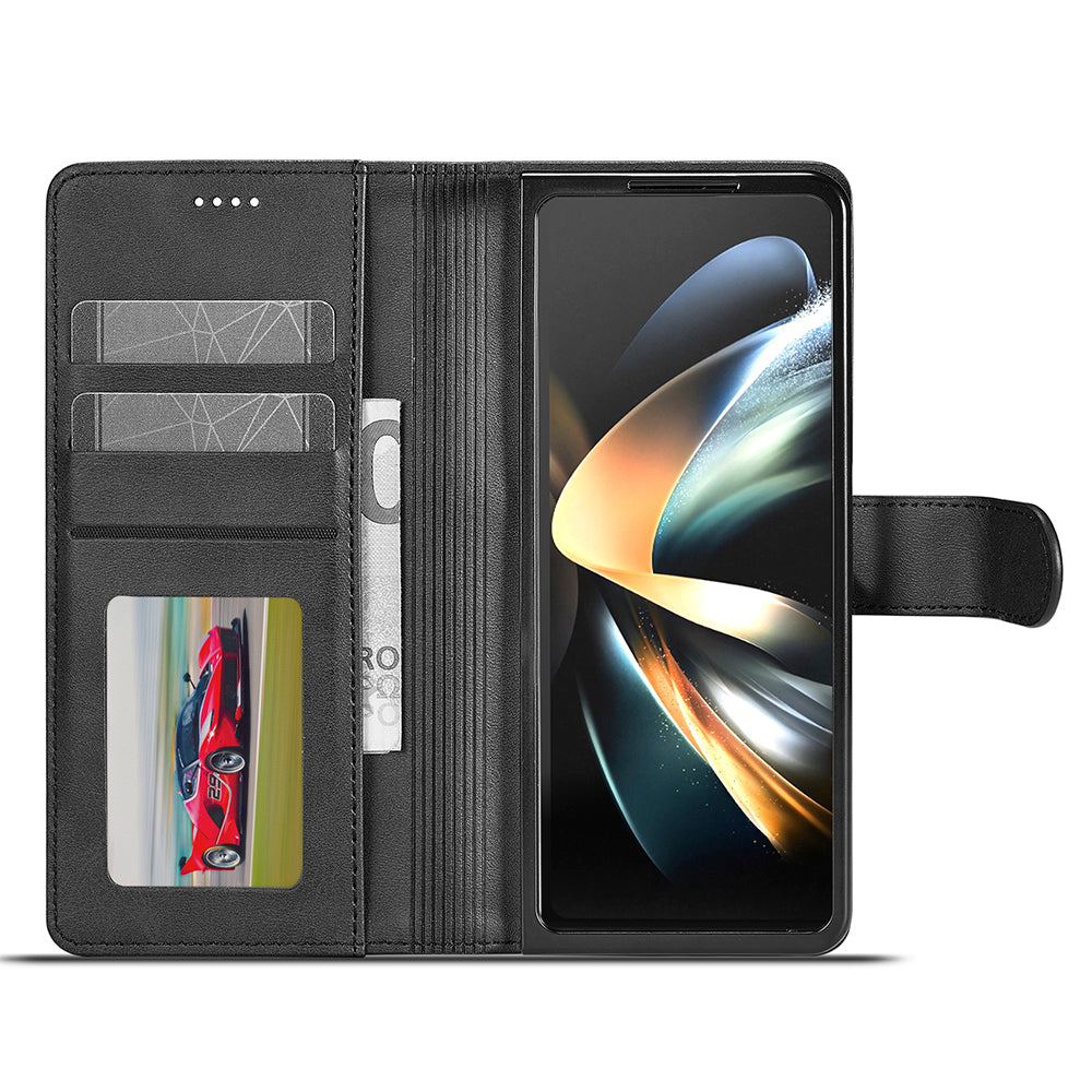LC.IMEEKE For Samsung Galaxy Z Fold6 5G Case Calf Texture Magnetic Clasp Stand Phone Cover - Black