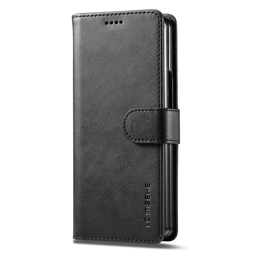 LC.IMEEKE For Samsung Galaxy Z Fold6 5G Case Calf Texture Magnetic Clasp Stand Phone Cover - Black