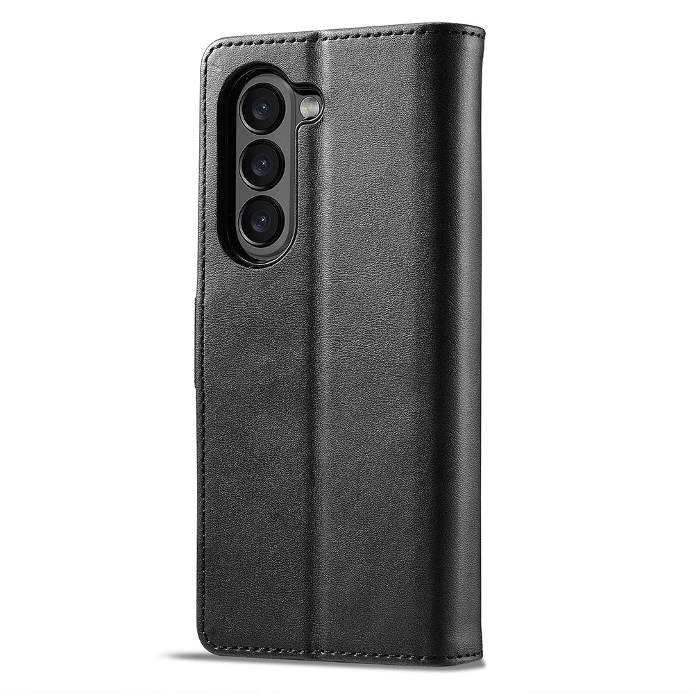 LC.IMEEKE For Samsung Galaxy Z Fold6 5G Case Calf Texture Magnetic Clasp Stand Phone Cover - Black