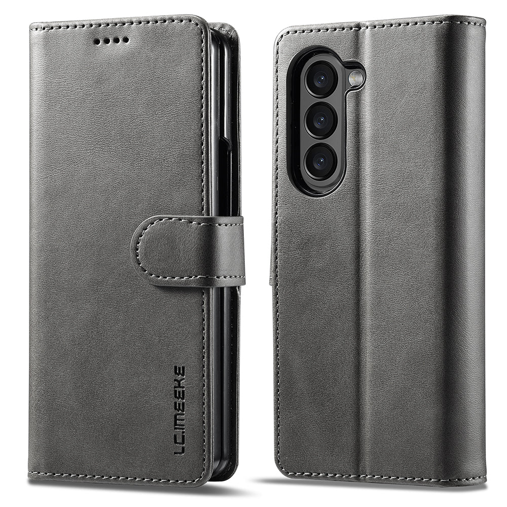LC.IMEEKE For Samsung Galaxy Z Fold6 5G Case Calf Texture Magnetic Clasp Stand Phone Cover - Grey