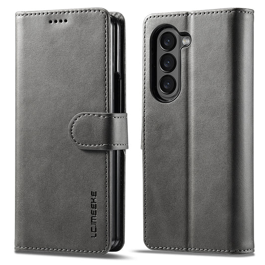 LC.IMEEKE For Samsung Galaxy Z Fold6 5G Case Calf Texture Magnetic Clasp Stand Phone Cover - Grey