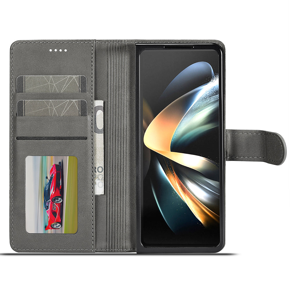 LC.IMEEKE For Samsung Galaxy Z Fold6 5G Case Calf Texture Magnetic Clasp Stand Phone Cover - Grey