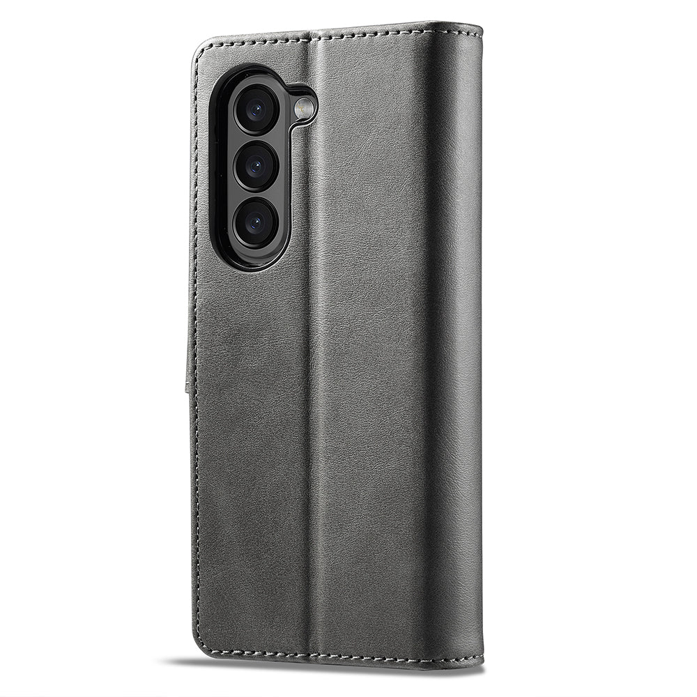 LC.IMEEKE For Samsung Galaxy Z Fold6 5G Case Calf Texture Magnetic Clasp Stand Phone Cover - Grey