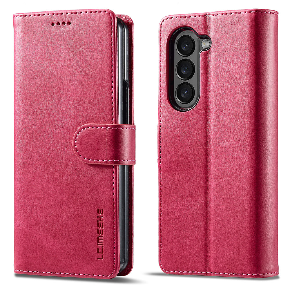 LC.IMEEKE For Samsung Galaxy Z Fold6 5G Case Calf Texture Magnetic Clasp Stand Phone Cover - Rose