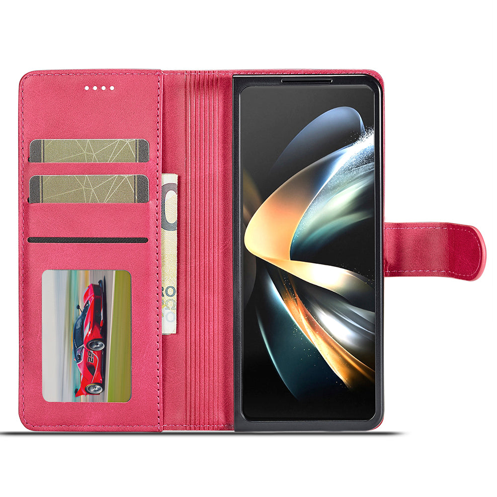 LC.IMEEKE For Samsung Galaxy Z Fold6 5G Case Calf Texture Magnetic Clasp Stand Phone Cover - Rose