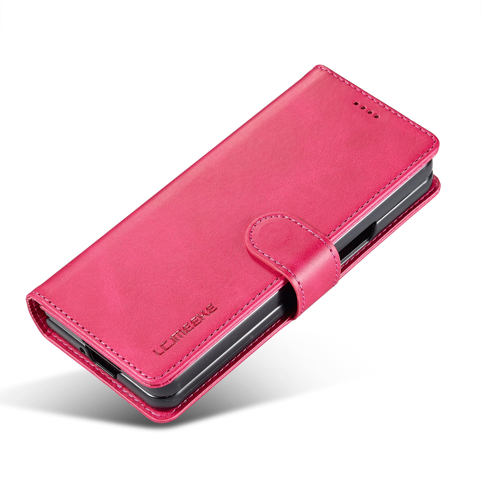 LC.IMEEKE For Samsung Galaxy Z Fold6 5G Case Calf Texture Magnetic Clasp Stand Phone Cover - Rose