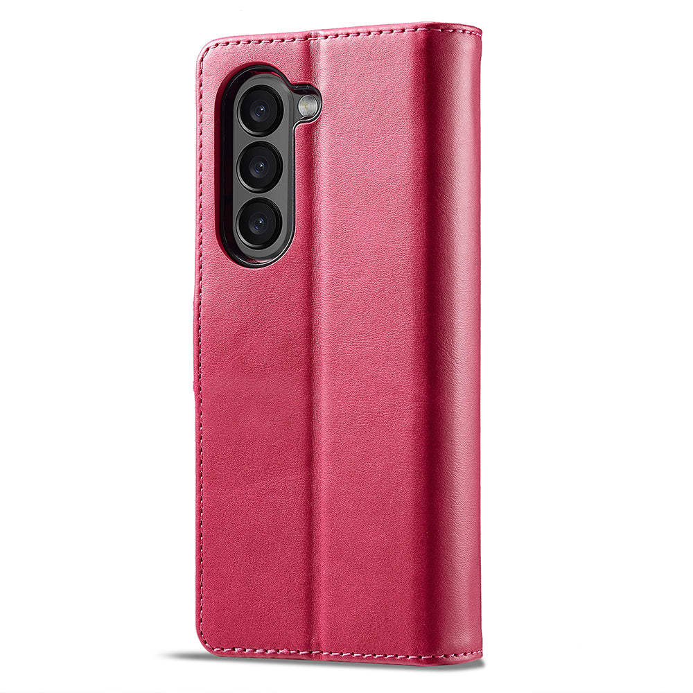 LC.IMEEKE For Samsung Galaxy Z Fold6 5G Case Calf Texture Magnetic Clasp Stand Phone Cover - Rose
